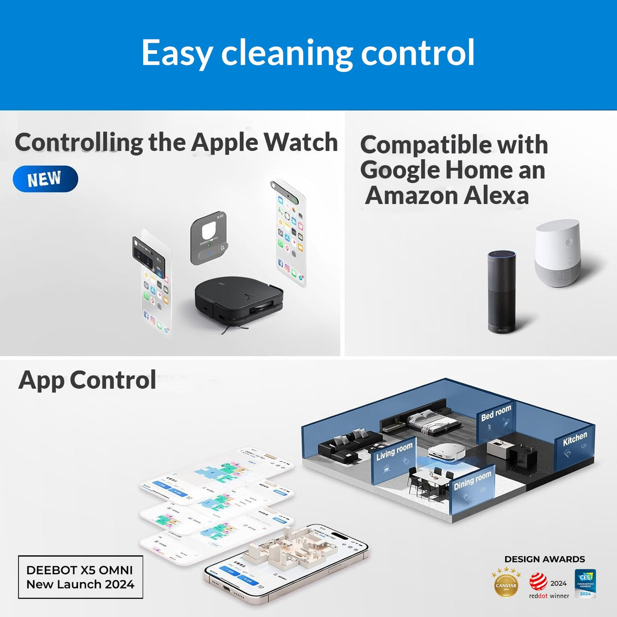 ECOVACS Robot Aspirador Lavador DEEBOT X5 Omni, Aspirador Robot con estación, 12800Pa, ZeroTangle, Limpieza húmeda adaptativa TruEdge, Lavado con Agua Caliente a 70 °C, elevación de Las Almohadillas