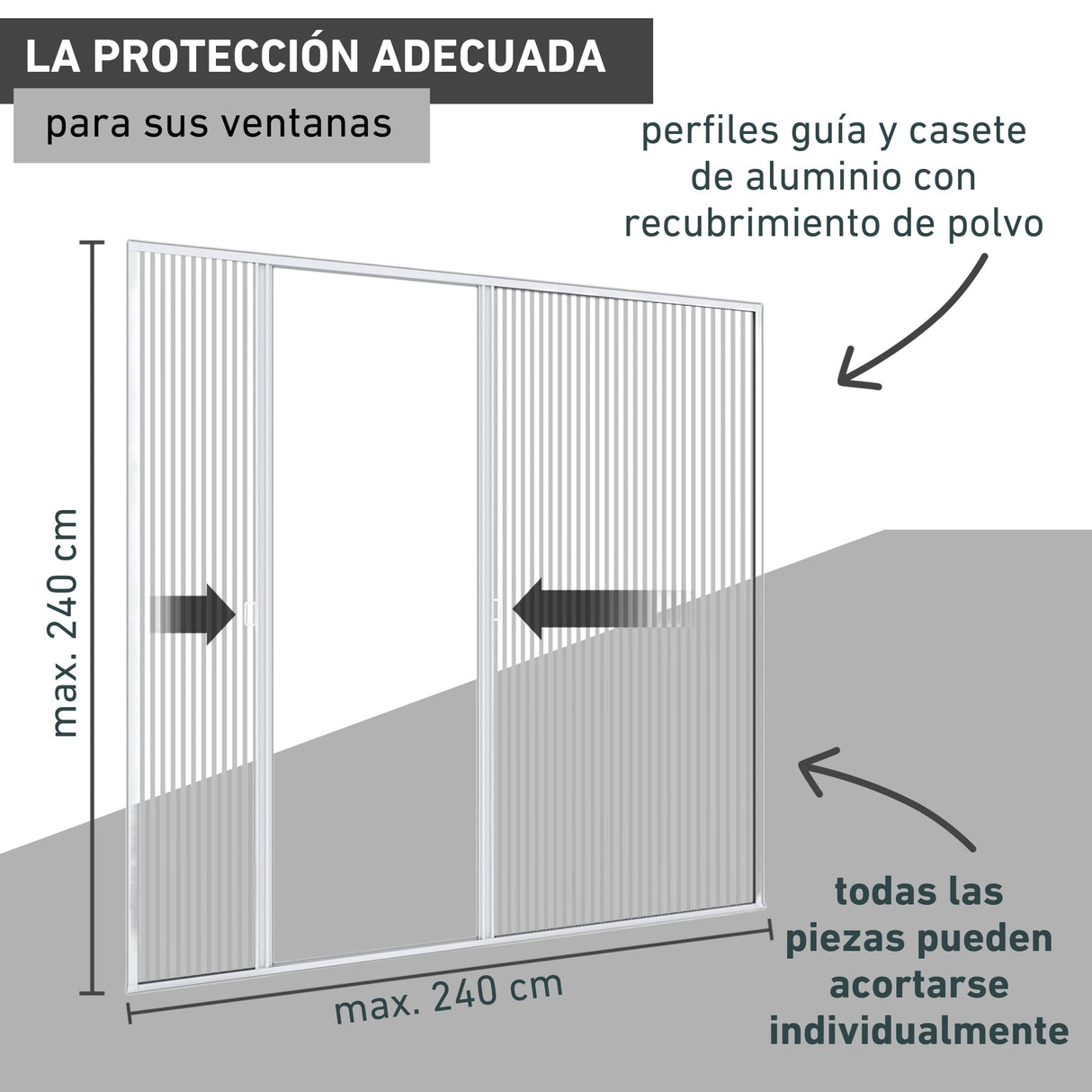 Windhager Plisada Expert, mosquitera Marco de Aluminio para Puertas, acortable Individualmente, 240 x 240 cm, Blanco, 03959