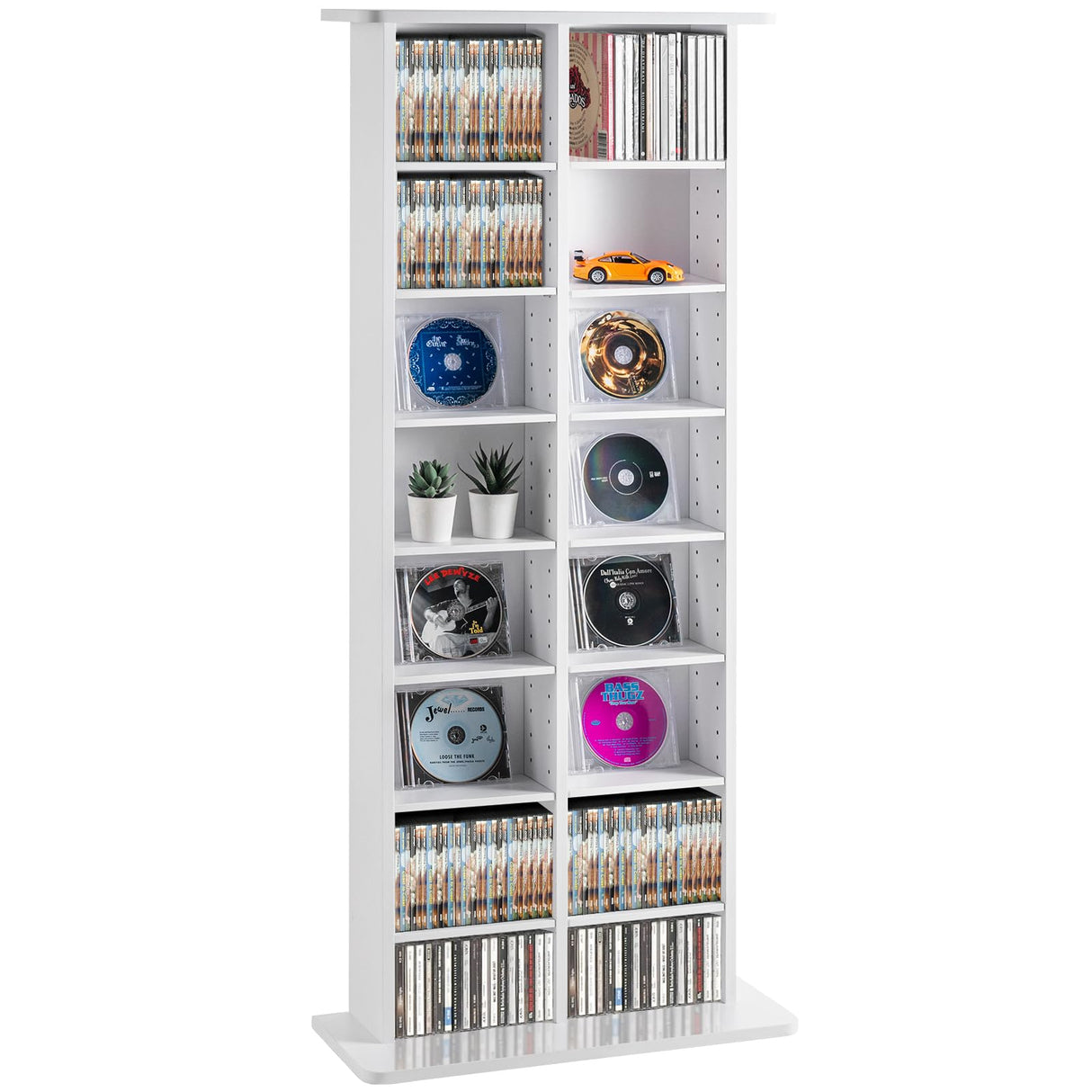 VEVOR Mueble de Almacenamiento Multimedia Mueble para DVD de 8 Capas Capacidad para 464 CD 16 Compartimentos Estantes Ajustables de CD para Colecciones de Música, Películas, Videojuegos, Blanco