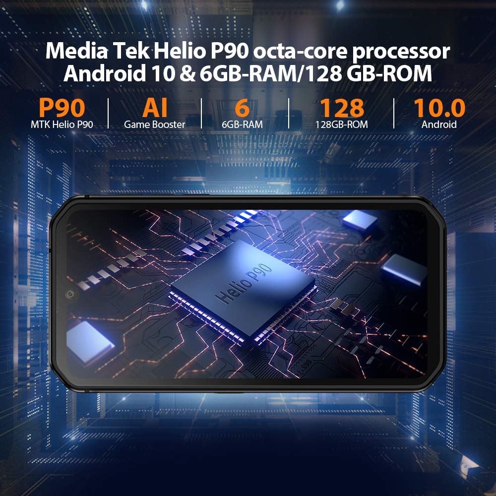 Blackview Móvil Resistente, BV9900E Android 10 Impermeable Smartphone,Helio P90 Octa-Core,6GB+128GB,128GB SD, 48MP+16MP,IP68/IP69,NFC/Face ID/GPS