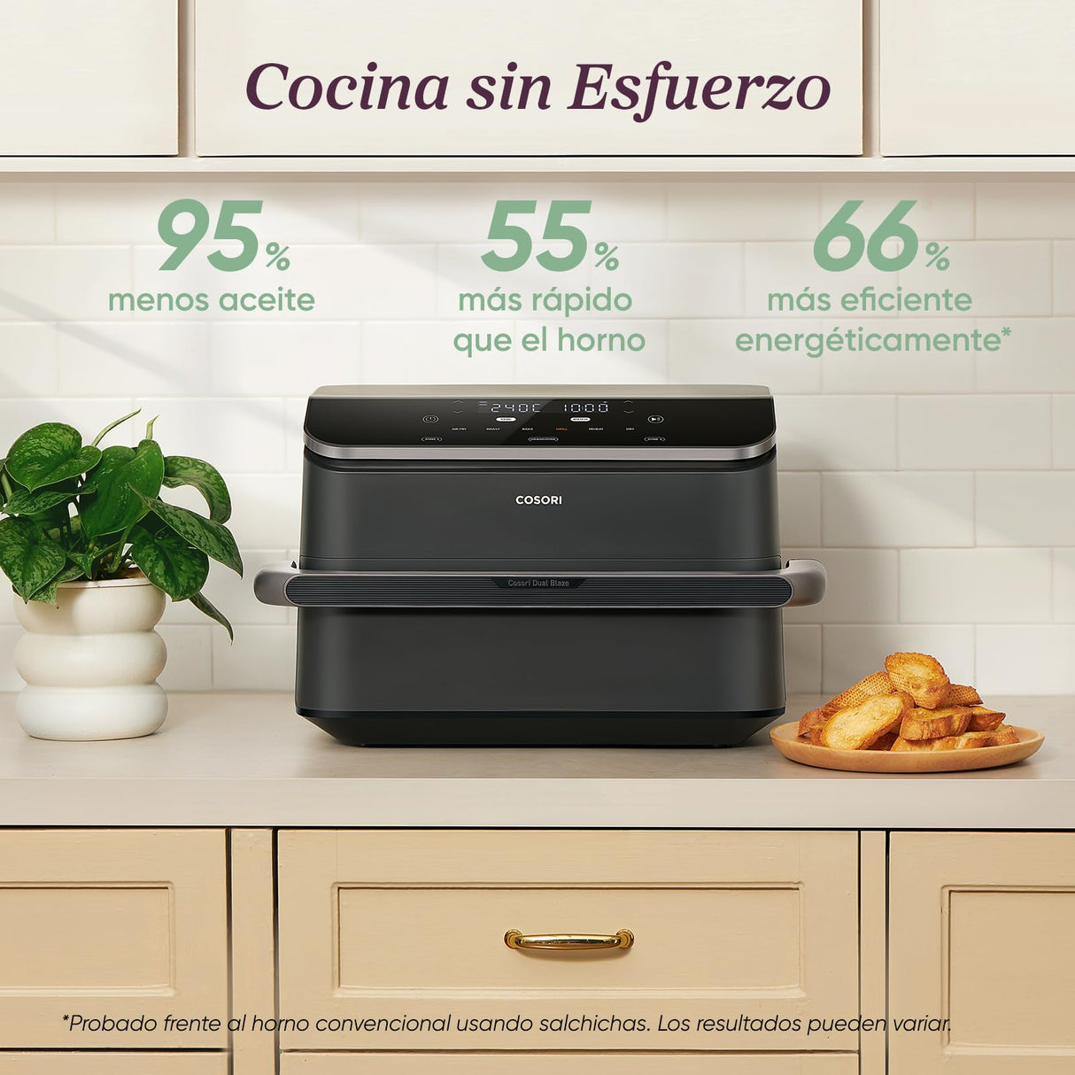 Cosori Freidora de Aire Grande-True Acero Inox-4 Resistencias Dual Blaze TwinFry 10โฏL-Flexible Doble Cesta Air Fryer 2800โฏW- Smart WIFI Controlโ 66โฏ% Eficiencia Energรฉtica-6 en 1-Mรกx 10 Personas