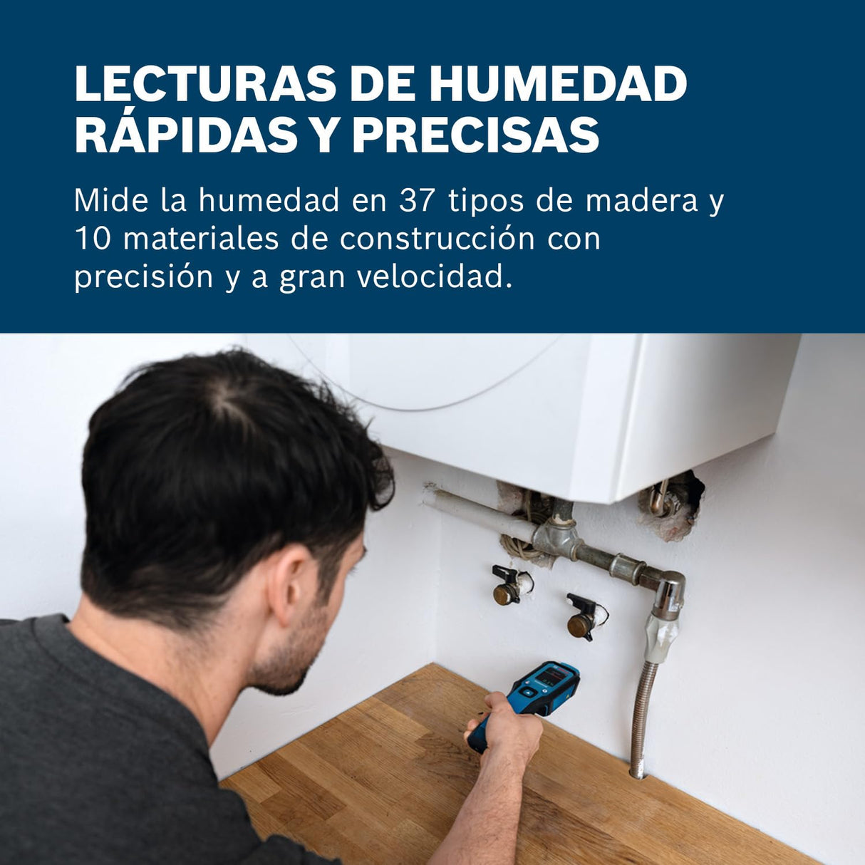 Medidor de humedad GMP 1-13 de Bosch Professional (basado en clavijas, mide 37 tipos de madera y 10 materiales de construcción, clasificación IP65, LCD de alto contraste, 2 pilas AA, bolsa)