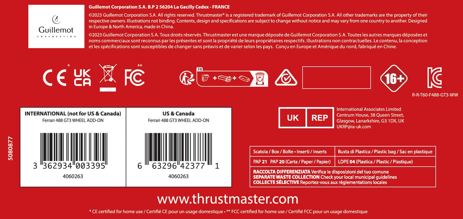 Thrustmaster Ferrari 488 GT3 Wheel Add-On, Aro de Volante de Carreras, PC, PS5, PS4, Xbox Series X|S, Xbox One, Con Licencia Oficial de Ferrari