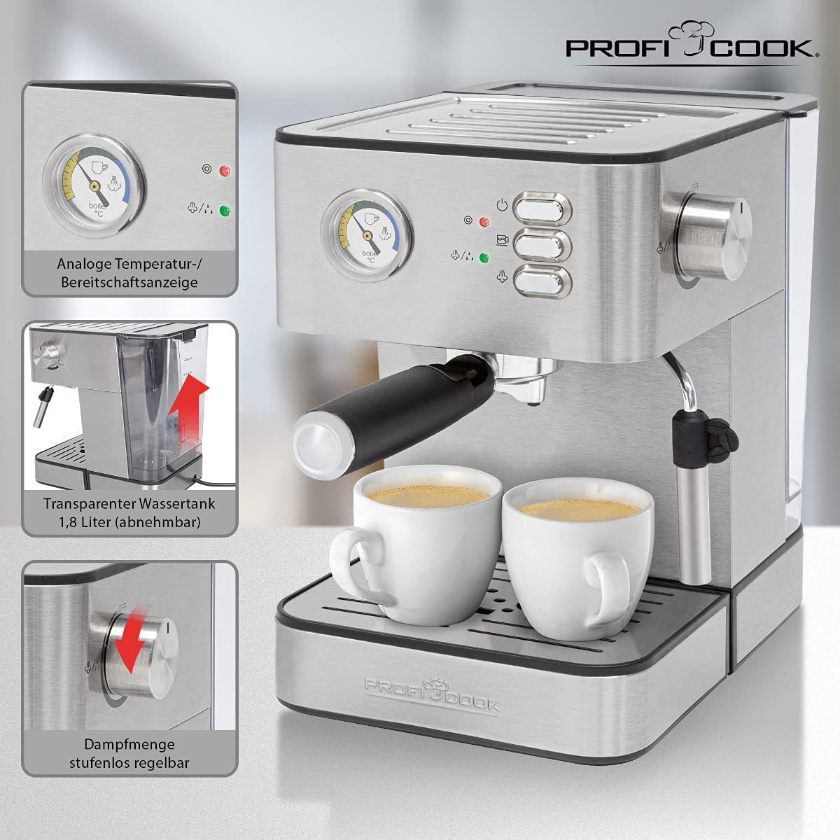 Profi Cook WAVE - Prof Espressomaschine PC-ES 1209 inox sr