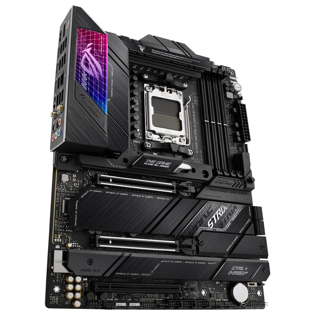 ASUS ROG Strix X670E-E Gaming - Placa Base ATX (AMD Ryzen AM5, VRM de 18 + 2 Fases, DDR5, 4 Ranuras M.2 con disipadores térmicos, PCIe 5.0, USB 3.2 Gen 2 x 2, AI Cooling II y Aura Sync)