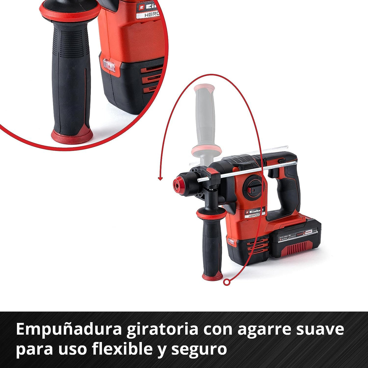 Einhell Martillo percutor a batería HEROCCO Power X-Change, Li-Ion, 18 V, 2.2 Joule, 18 Nm, motor sin escobillas, mecanismo impacto neumático, toma SDS+, incl. E-box, sin batería ni cargador