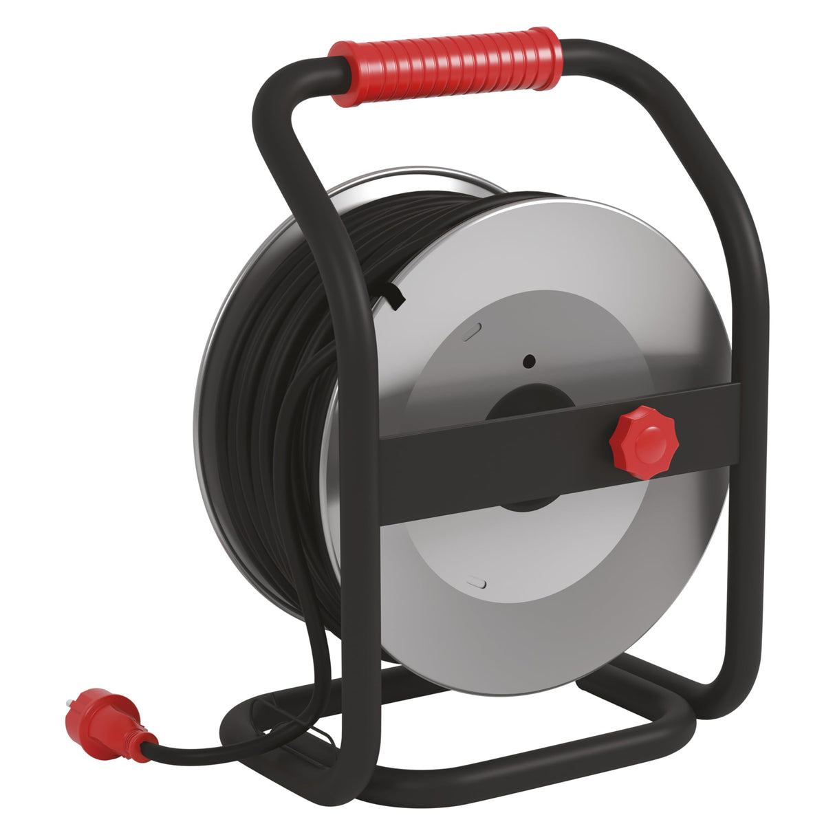 EMOS tambor cable 50 m acero, 4 Schuko, 230 V 16 A 3680 W, goma H07RN-F 1.5 mm², IP44, resistente agua, golpes, aceite, intemperie