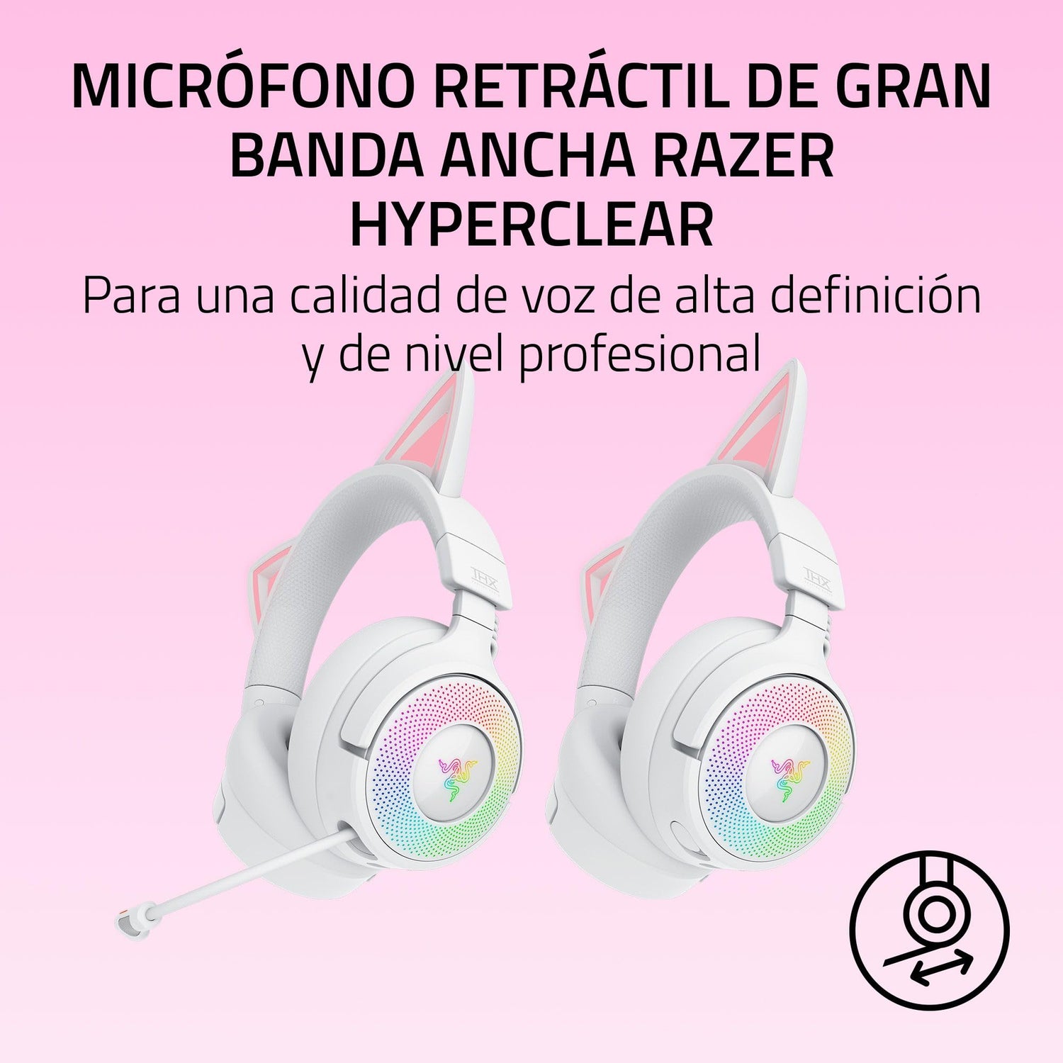 Razer Kraken Kitty V3 Pro - Auriculares inalámbricos RGB Kitty para Juegos - Orejas de Gato reactivas para Streaming - Diafragma 40mm - Hyperspeed Wireless y Bluetooth - THX Spatial Audio | Blanco