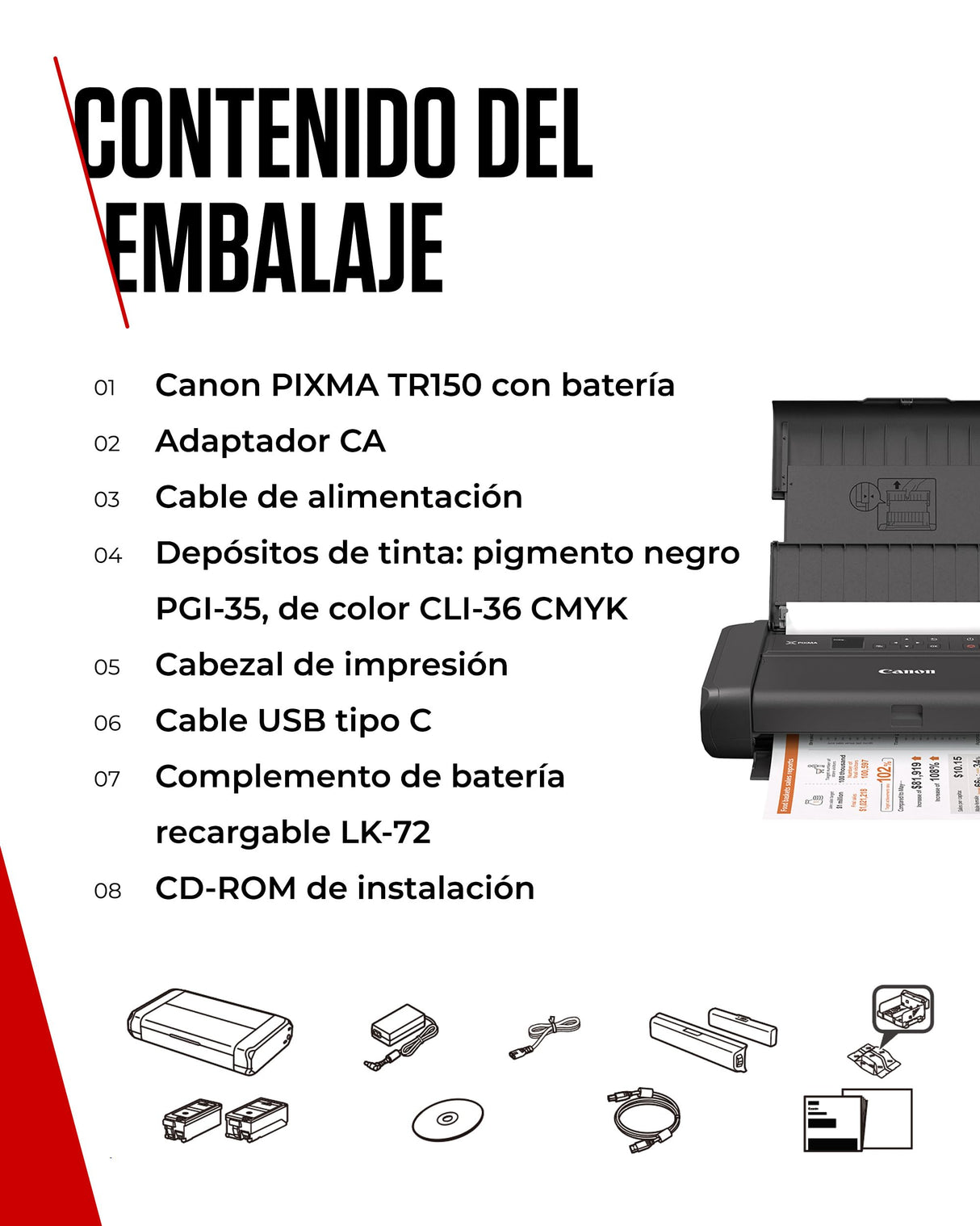 Canon Pixma TR150 Impresora, con bateria negro