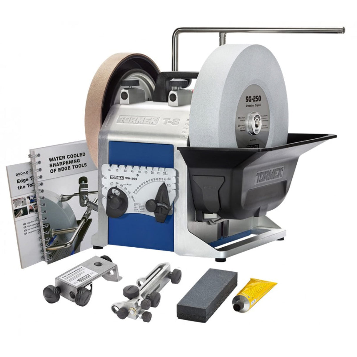 MFLS FOREZIENNE SAS NIL0005 TORMEK T-8 con rueda de agua, 200 W, afilado todas tus herramientas afiladas, soporte universal, ajuste, EzyLock, elevación por tornillos, manguitos de precisión patentados