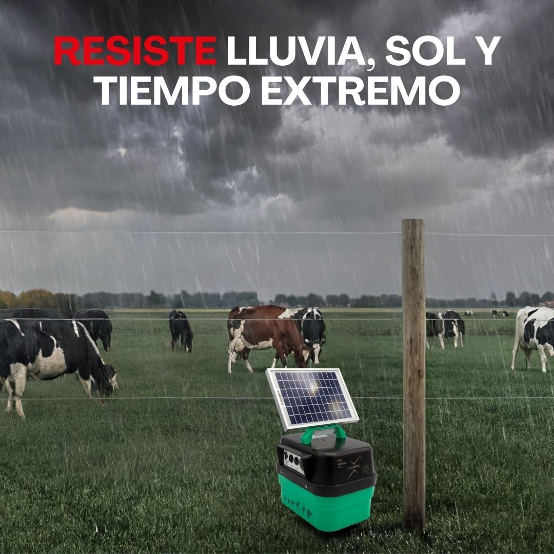 Llampec Pastor Eléctrico Solar 24S con 2 Baterías 12 V 7Ah y Panel Solar Incluidos – 3,5 J - 10.000 V - 35 km de Alcance – Cerca Eléctrica Para Ganado, Caballos, Ovejas y Perros – Fabricado en España