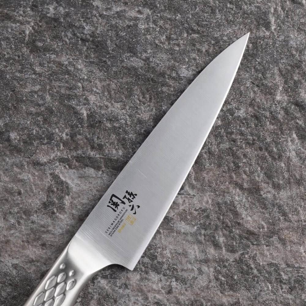 KAI Seki Magoroku Shoso Juego de cuchillos 3 piezas - Cuchillo multiusos de 12 cm, Cuchillo multiusos de 15 cm, Santoku de 16,5 cm - Acero 5CR15MoV 56 (±1) HRC - Mango de acero inoxidable 18-8