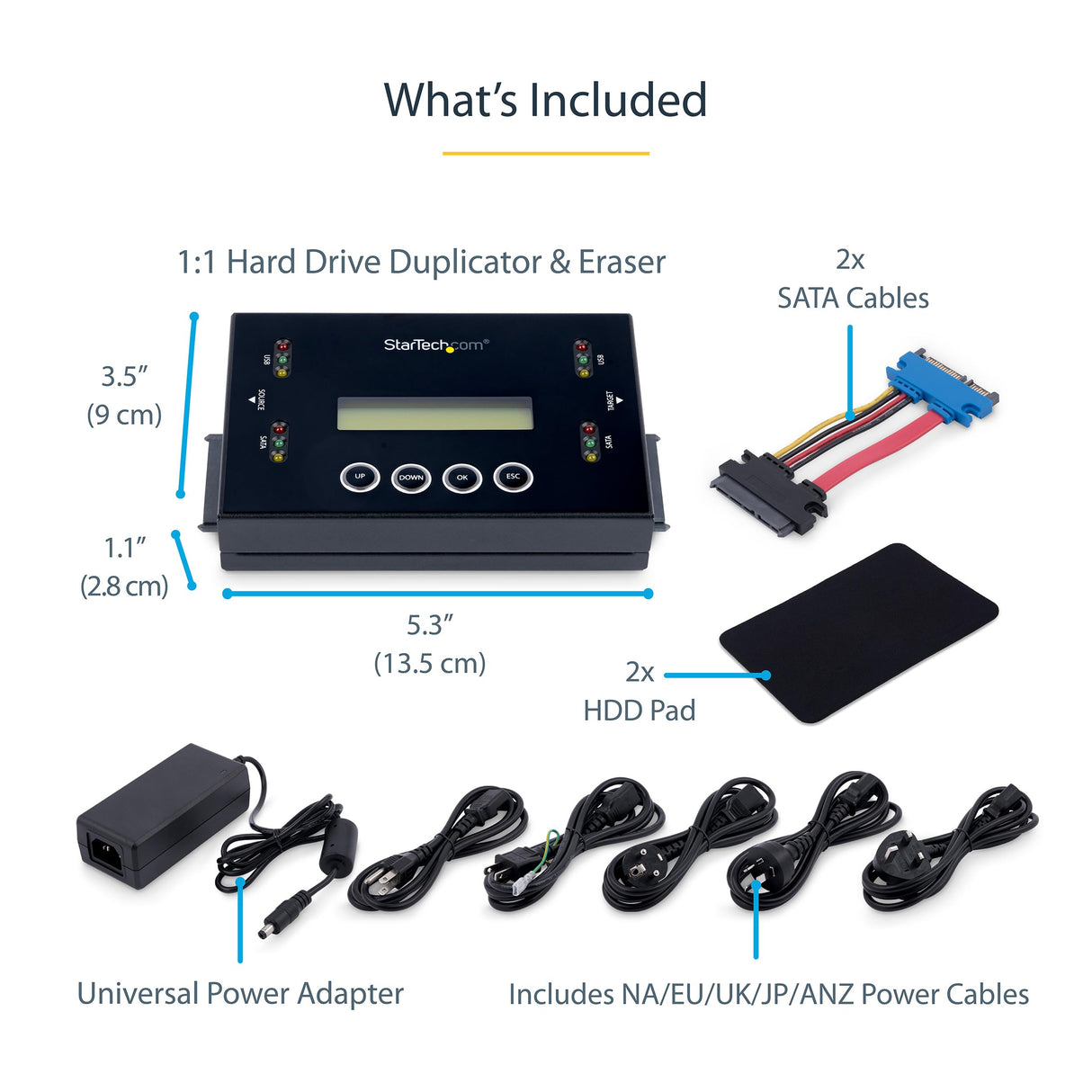 StarTech.com Clonador y Borrador Independiente 1:1 para Memorias USB y Unidades de Disco Duro y SSD SATA, con Pantalla LCD - TAA, Independiente del Sistema Operativo, SU2DUPERA11