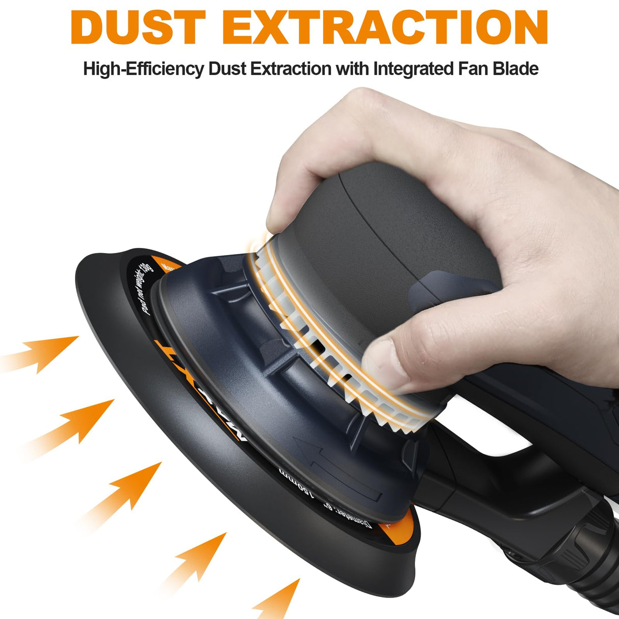 MAXXT Lijadora excéntrica sin escobillas de 5,0 mm, 230 V, con cableado trinúcleo, versátil lijadora eléctrica con ritmo variable y 10 discos abrasivos, con cable