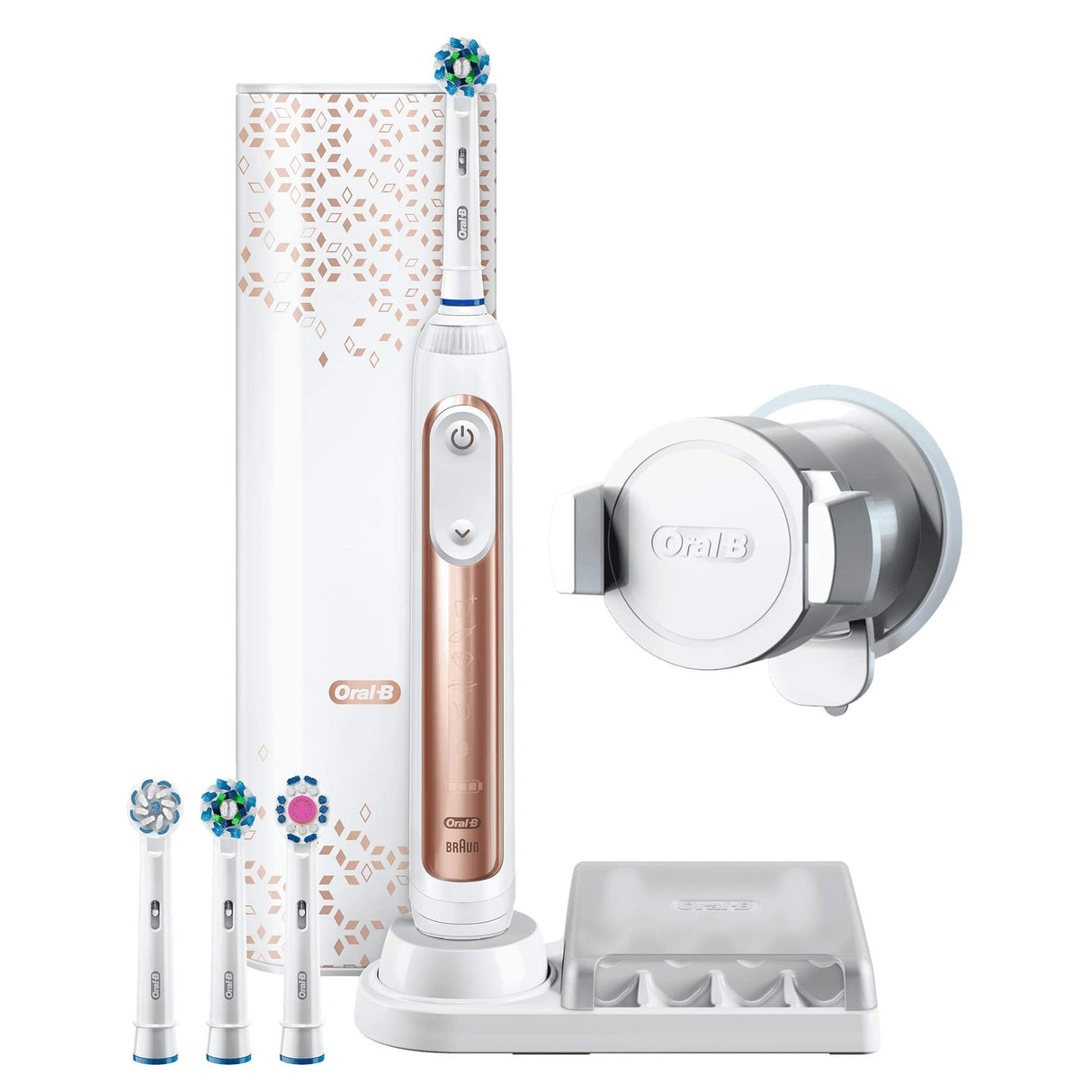 Oral-B Genius 9000 - Cepillo de dientes eléctrico, SmartRing, 6 modos, Bluetooth, 4 cabezales, estuche con USB, color oro rosa