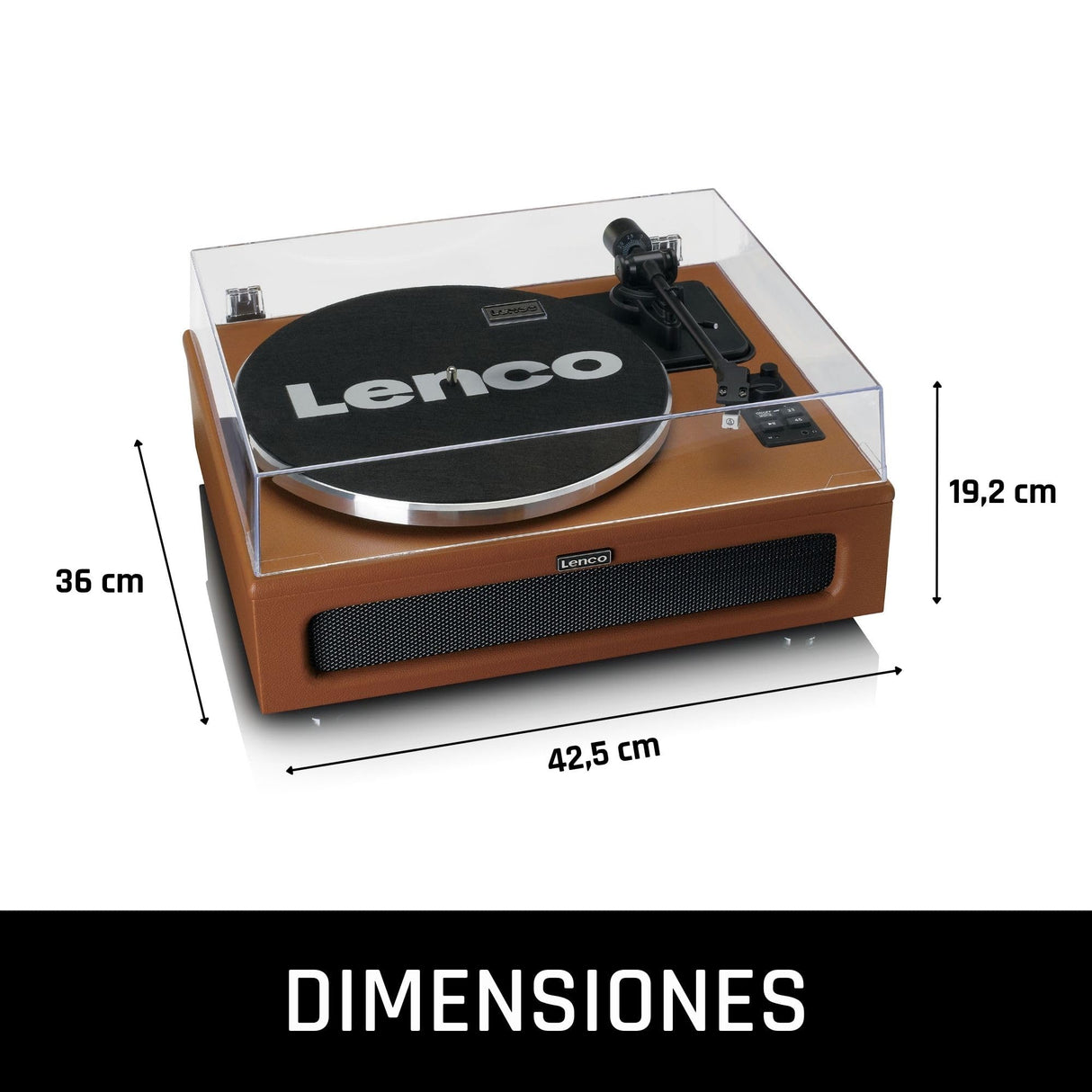 Lenco LS-430 giradiscos - giradiscos Bluetooth - altavoces integrados 40 vatios RMS - transmisión por correa - control de tono - preamplificador - salida RCA y entrada AUX - marrón, LS-430BN