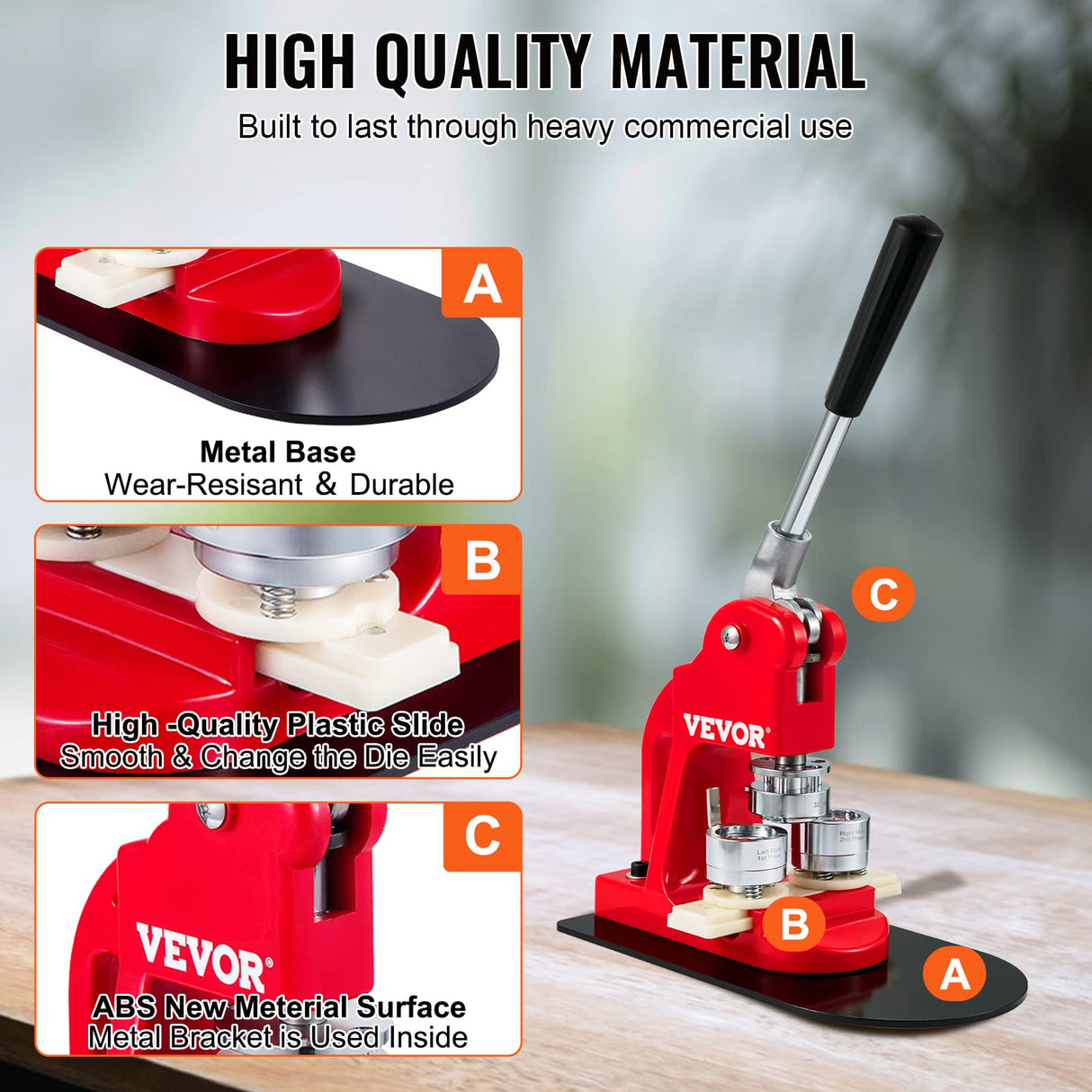 VEVOR Máquina para Fabricar Botones Diámetro de 32 mm Cortador de Círculo de Insignia 29x15,5x48,5 cm Hierro y ABS Máquina para Hacer Pines Chapas Lazos Llaveros Abrebotellas Personalizadas 500 Piezas