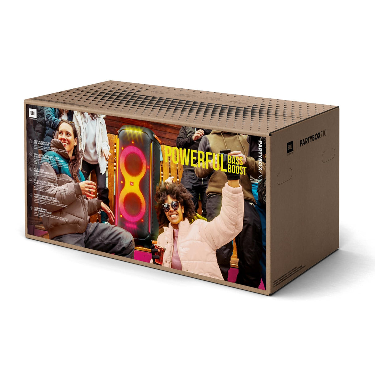 JBL PartyBox 710 Altavoz inalámbrico Bluetooth con efectos de luz, bajos profundos, resistente al agua IPX4, para fiestas y karaoke, USB, TWS, AUX, entradas de micrófono e instrumentos, negro