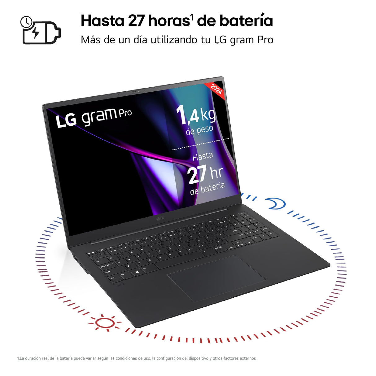 LG gram Pro 17Z90SP-E.AD88B - Portátil Ultraligero de 43.1 cm (17"), IPS, Intel Core Ultra 7, 32 GB RAM, 1TB SSD, batería hasta 27 h, 1,4Kg, NVIDIA RTX3050, W11 Home, Negro, Teclado QWERTY Español