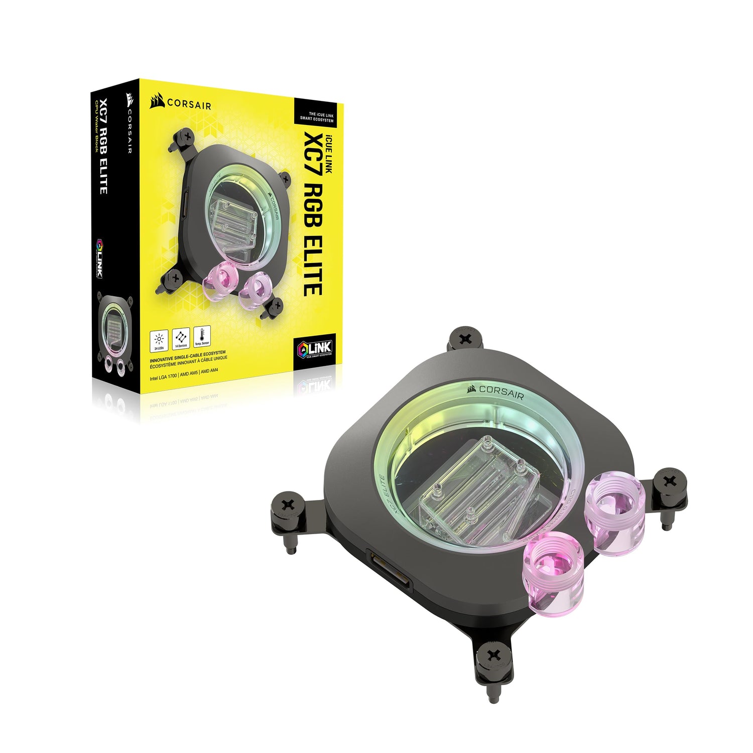 CORSAIR iCUE Link XC7 RGB Elite Bloque de Refrigeración para CPU - Cámara de Flujo Transparente – 24 LED RGB - Compatible con Intel LGA 1700, AMD AM5 y Versiones anteriores - Gris Sigiloso