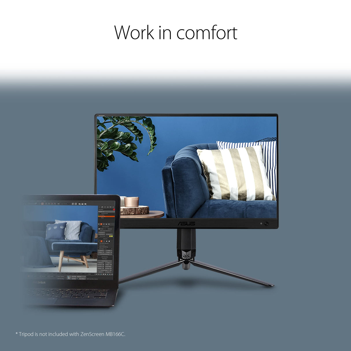 ASUS ZenScreen MB166C - Monitor portátil USB de 15,6" FullHD (1920x1080, IPS, USB de tipo C, 60 Hz, Antiparpadeo, Filtro de luz azul, Antirreflejos, 250cd/㎡), Negro