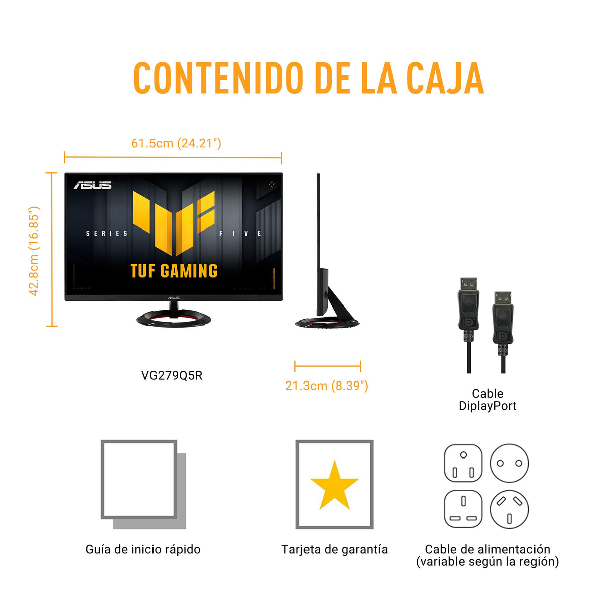 ASUS TUF Gaming VG279Q5R - Monitor de 27", Full HD (1920 x 1080), 200 Hz, Fast IPS, ELMB, 0,3 ms GTG (mín.), Altavoces estéreo, DisplayWidget Center, AI Visual