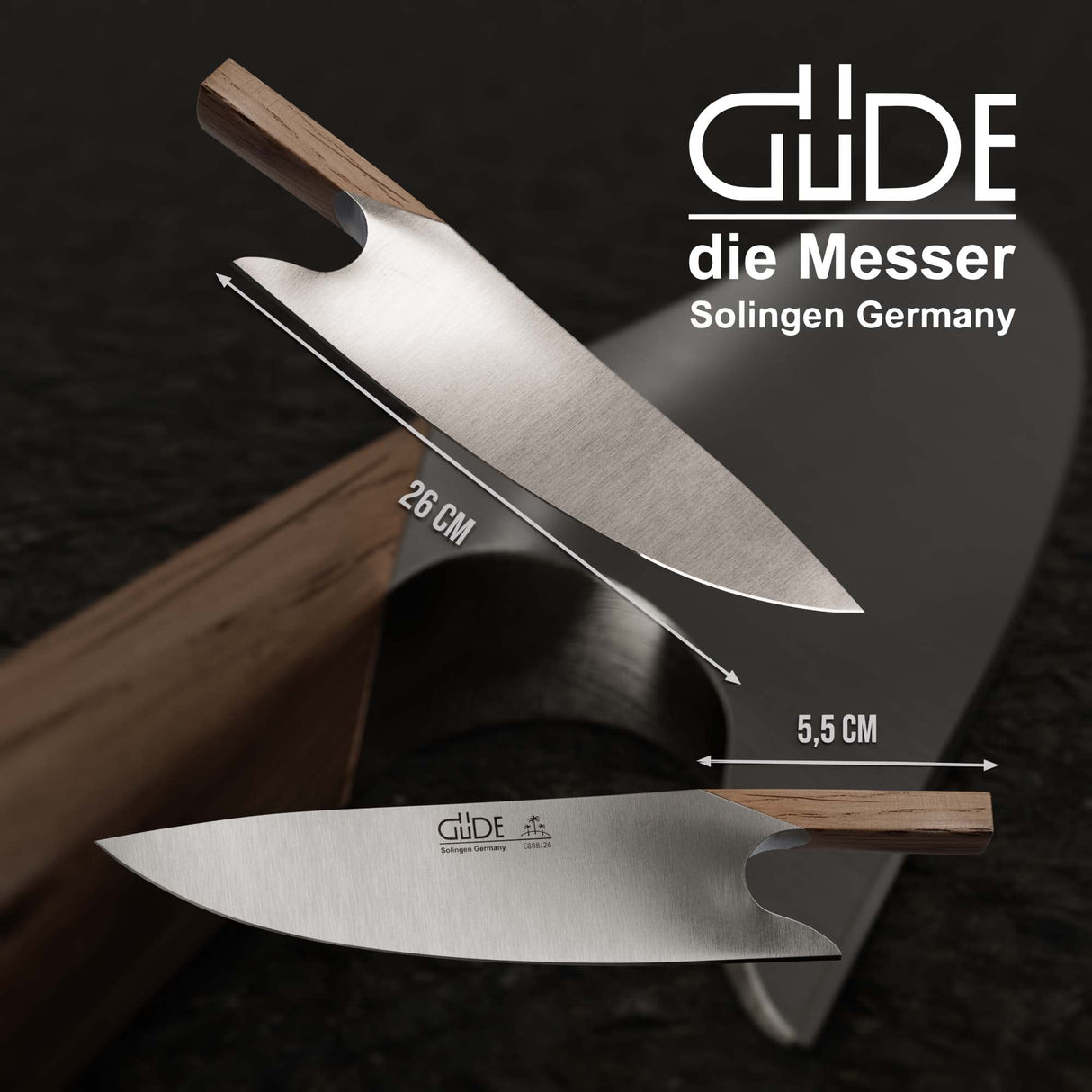 Güde Solingen - THE KNIFE forjado, 26 cm, roble de barril, Cuchillo De Concinero, Hecho a mano en Alemania