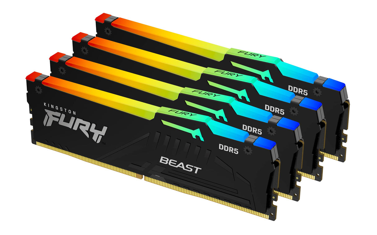 Kingston FURY Beast Negro RGB XMP 128GB 5600MT/s DDR5 CL40 DIMM Memoria gamer para Ordenadores de sobremesa Kit de 4 - KF556C40BBAK4-128
