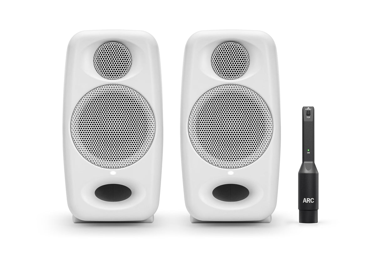 IK Multimedia iLoud Micro Monitor Pro Blanco (par) 50 W portátil y potente monitor de estudio de referencia, amplificador de alta eficiencia clase D, controladores hechos a medida para mezclar música