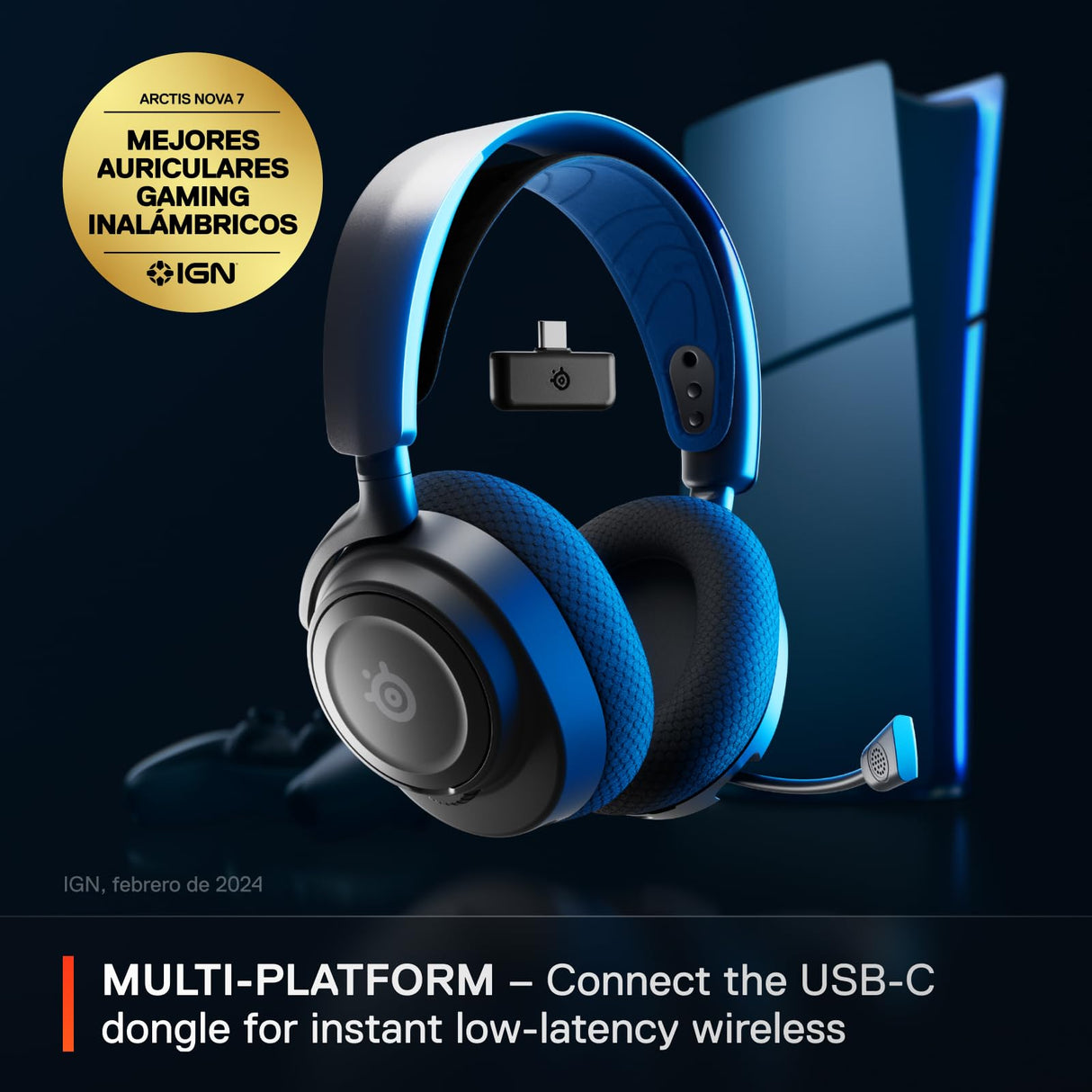 SteelSeries Arctis Nova 7P Wireless - Cascos PS5 Inalámbricos - Controladores magnéticos de neodimio - 2,4GHz + Bluetooth - 38h de batería- Micro ClearCast Gen2 IA - PS5, PC, VR, móvil