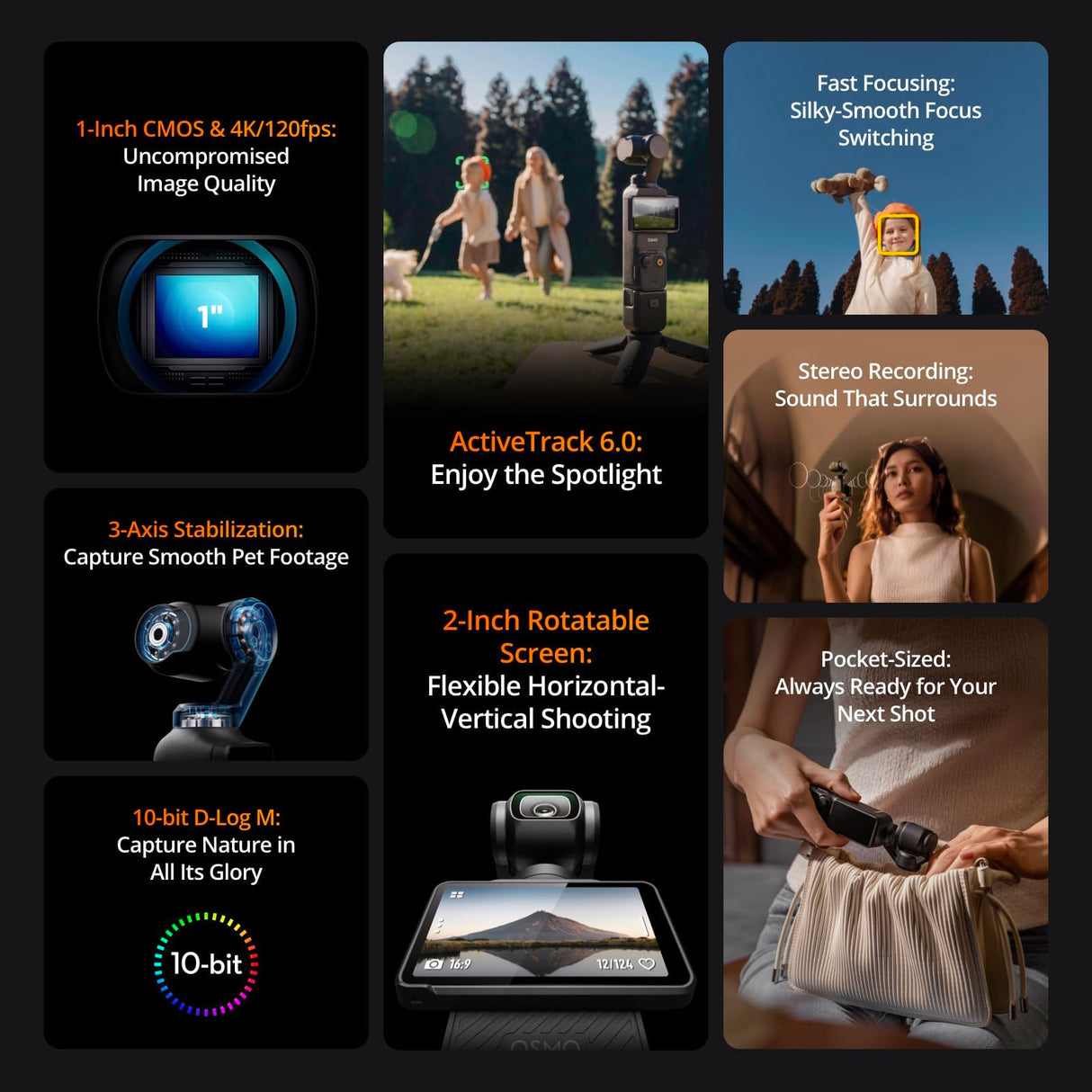DJI Pack para Creadores Osmo Pocket 3, cámara con CMOS 1'' y 4K/120 fps, estabilización en 3 Ejes, Seguimiento de Caras/Objetivos, Enfoque rápido, Incluye micrófono Sonido nítido, pequeña