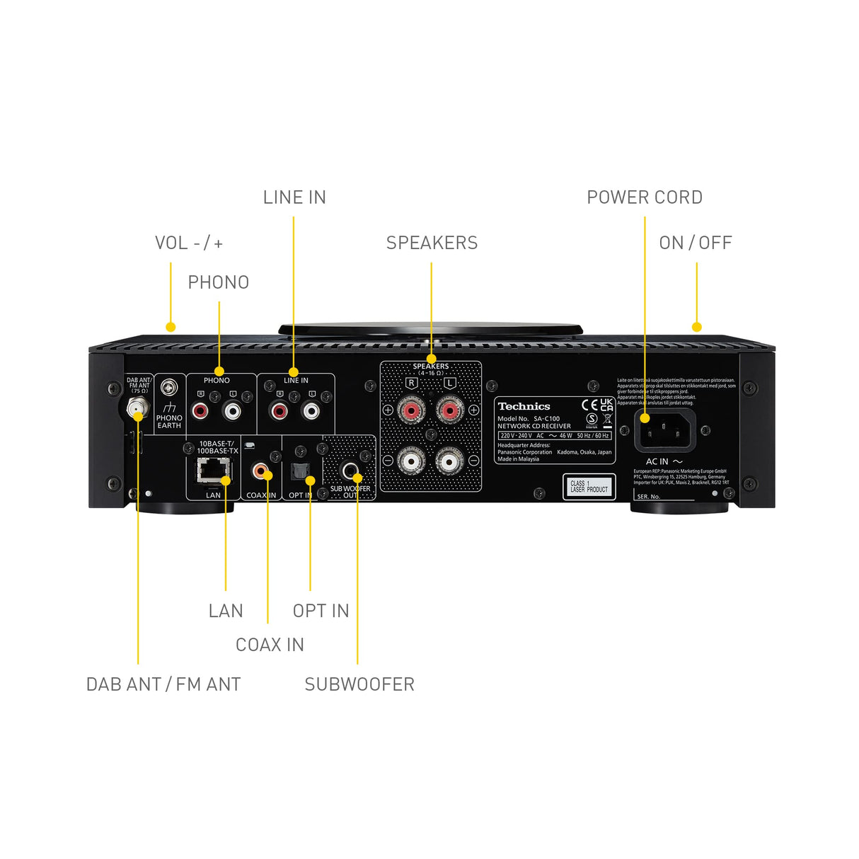 Technics SA-C100EG-K Network con Reproductor de CD, Radio DAB+, USB, Bluetooth y Chromecast Integrado, AirPlay 2, Phono MM, Wi-Fi, Negro