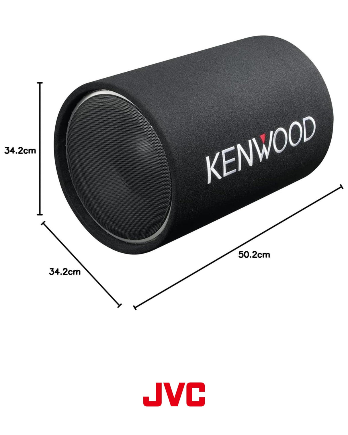KENWOOD KSC-W1200T Subwoofer Tubular - Subwoofer de Tamaño Compacto y Forma de Tubo, con Correas para Instalación Rápida y Fácil en Coche. Potencia Nominal 200W y Potencia de Pico 1200W