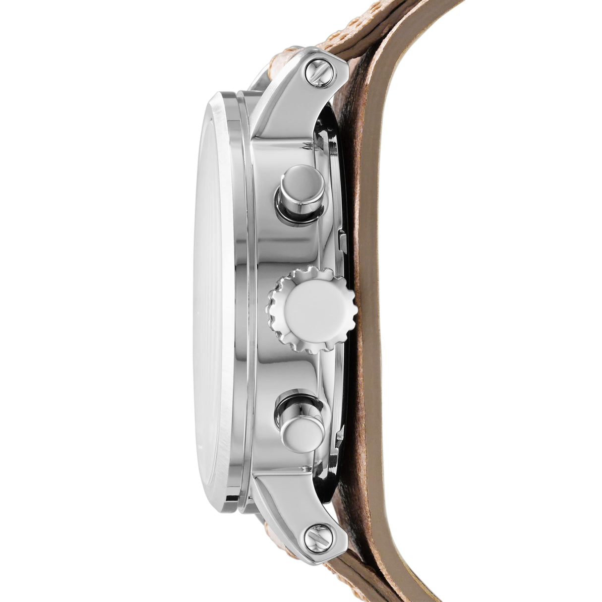 Fossil Original Boyfriend Reloj para mujer, movimiento cronógrafo con correa de acero o piel, Beige y plata, 38MM