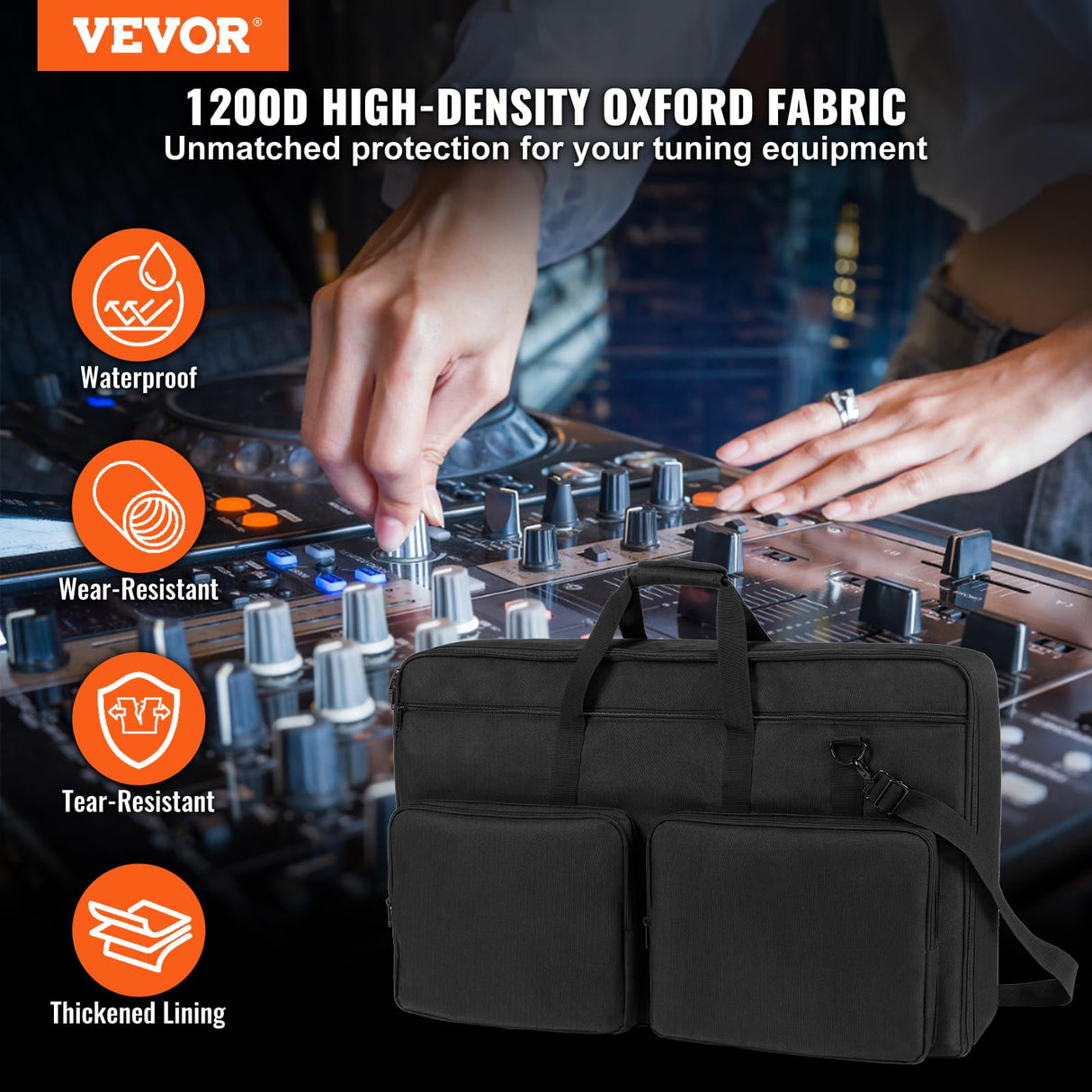 VEVOR Bolsa Acolchada para Mezclador de DJ, Tela Oxford 1200D, Bolsa de Transporte para Equipo de DJ con Bolsillo de Almacenamiento, Correa de Hombro Extraíble, 830 x 220 x 520 mm de Dimensiones