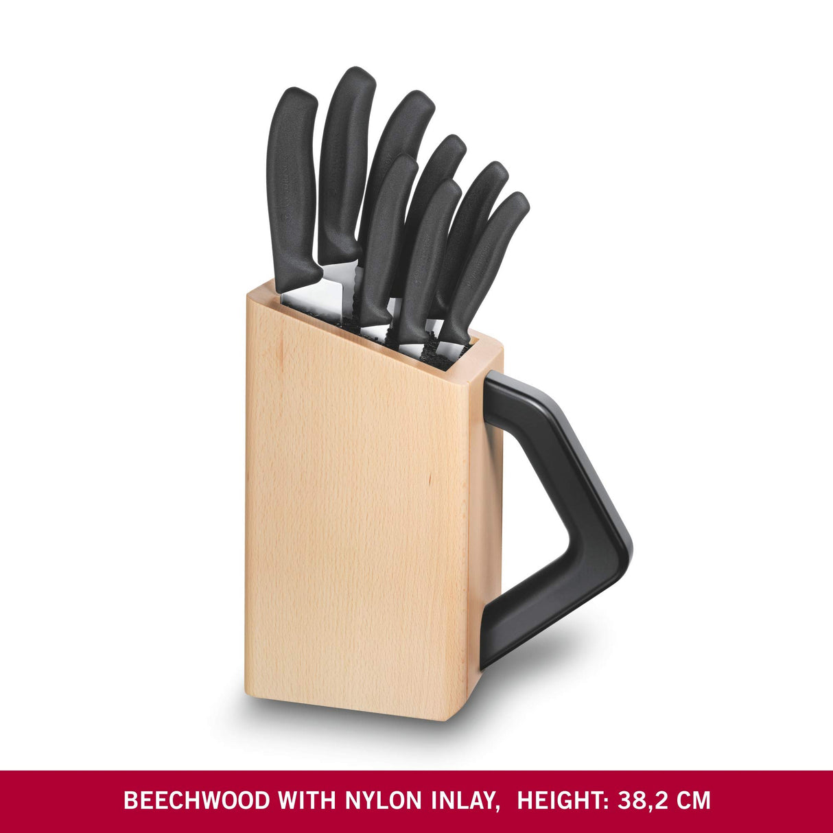 Victorinox Swiss Classic Bloque de cuchillos, relleno, 8 piezas, almacenamiento de cuchillos, diseño elegante, madera