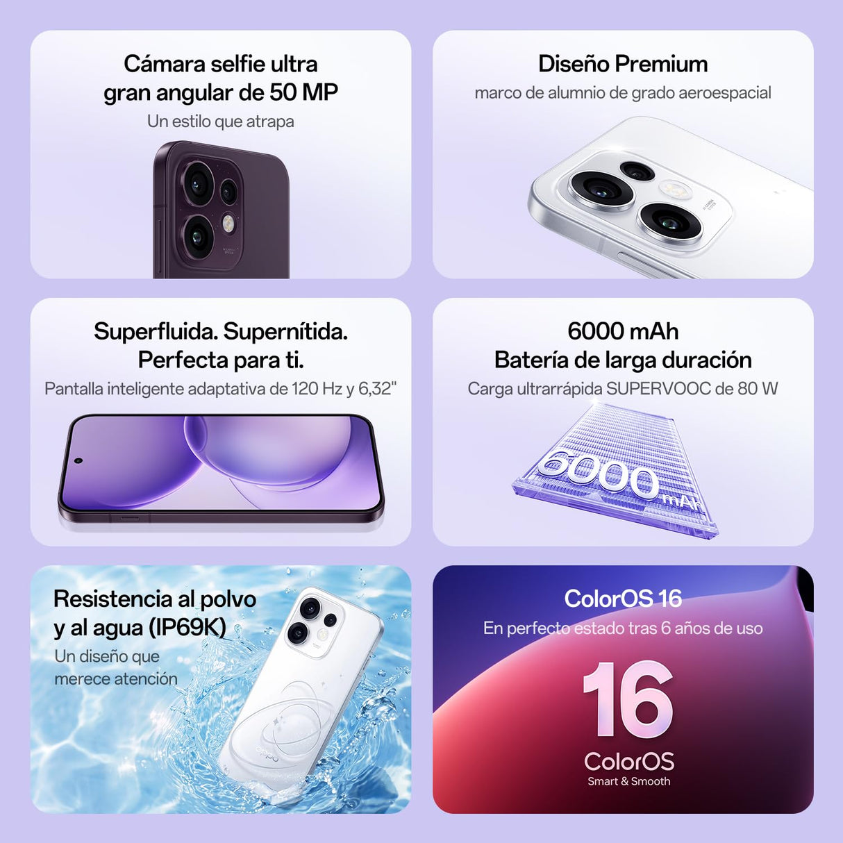 OPPO Reno16 5G Teléfono 8+256GB 6000mAh 120Hz 50MP, Pop White