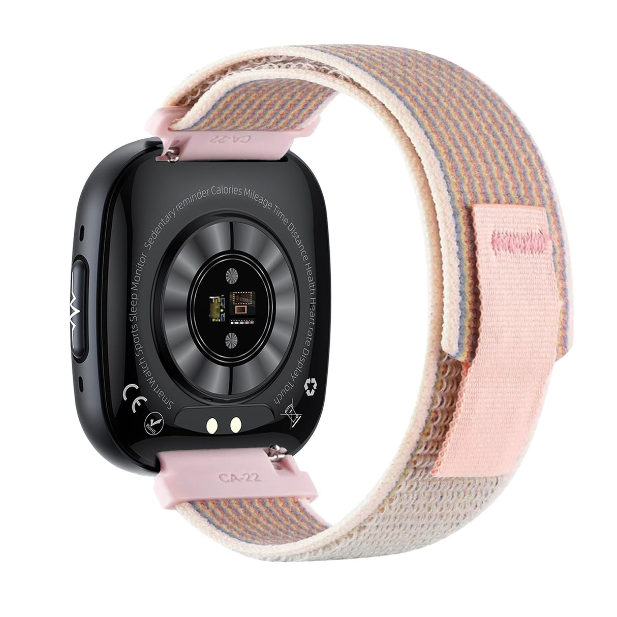Knauermann Neo 2 (2025) - Negro Rectangular - Reloj Salud Smartwatch - ECG - Función HRV - BT Bluetooth - Apnea del sueño - Presión Arterial - Velcro Rosa, Höhe: 42mm; Breite: 40mm; Dicke:, Höhe: