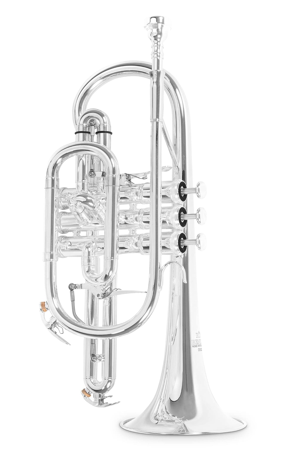 Roy Benson Bb-Cornet CR-302S (corneta profesional con diámetro ML, campana de latón de 119 mm, tudel de latón dorado, correderas exteriores de alpaca y válvulas de acero inoxidable), plateado