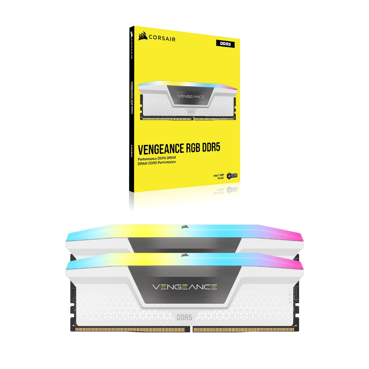 Corsair Vengeance RGB DDR5 32GB (2x16GB) 6000Mhz C40 Memoria per Desktop (Regulación Voltaje a Bordo, perfiles XMP 3.0 Personalizados, Factor Forma Compacto, Optimizadas para Intel) Blanco