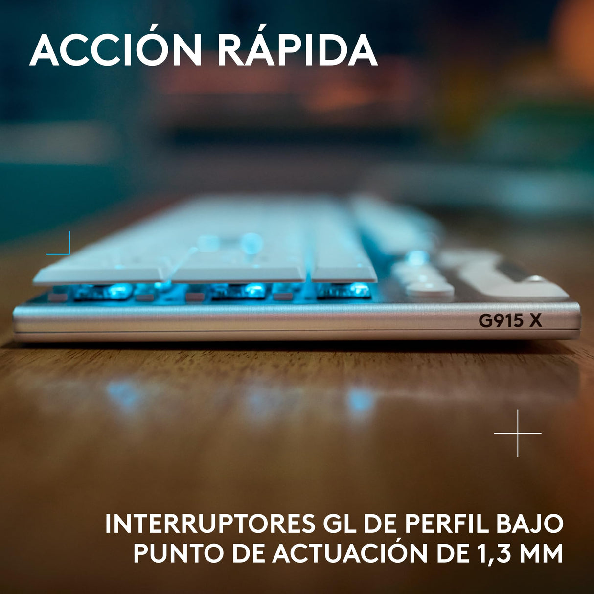 Logitech G G915 X LIGHTSPEED Teclado para gaming inalámbrico de perfil bajo, teclas de PBT de doble moldeado, elegante acabado en aluminio, interruptores táctiles marrones GL,PC/Mac,QWERTY US - Blanco