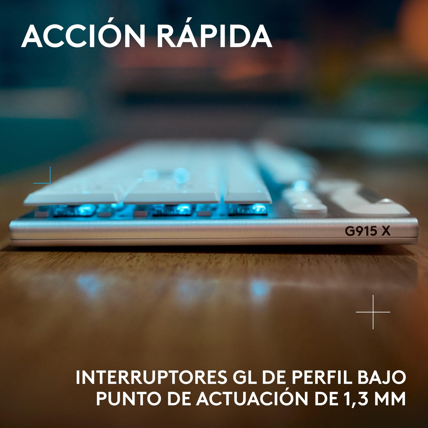 Logitech G G915 X LIGHTSPEED Teclado para gaming inalámbrico de perfil bajo, teclas de PBT de doble moldeado, elegante acabado en aluminio, interruptores táctiles marrones GL,PC/Mac,QWERTY US - Blanco