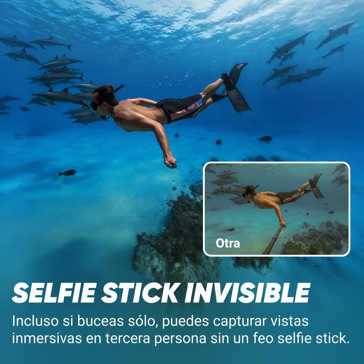 Insta360 X4 Paquete Invisible de Buceo - Cámara de acción Impermeable 8K 360, Vídeo 4K Gran Angular, Selfie Stick Invisible, Protectores de Lente Extraíbles, 135 Min Batería, Edición IA