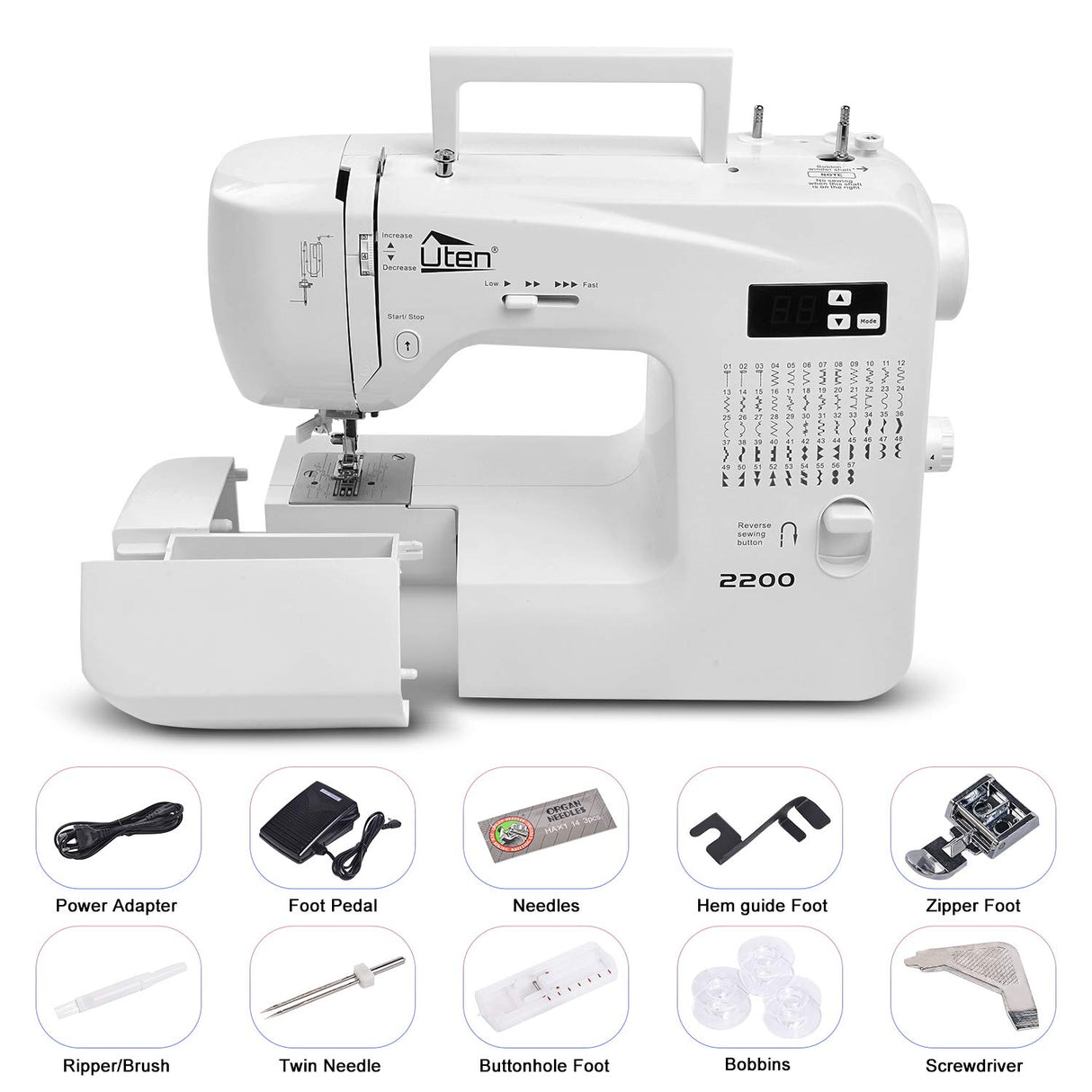 Uten Máquina de Coser Portatil Electrica 60 Puntadas maquina coser manual con Luz de LED para Principiantes y Expertos