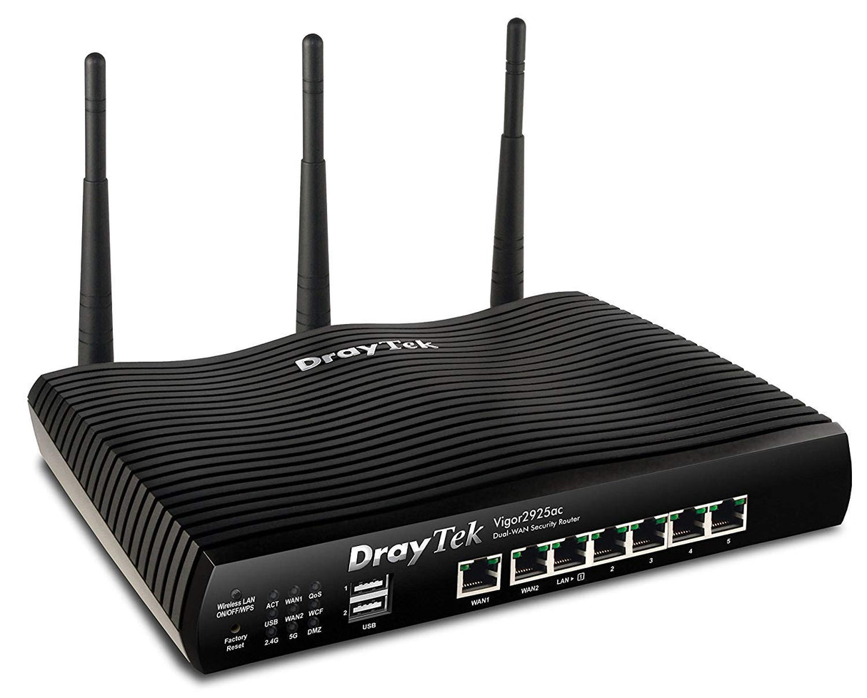DrayTek Vigor 2925ac, Router WiFi sin Modem, con Dual-WAN Gigabit, VPN x 50, VDSL, ADSL, WiFi 802.11ac Dual Band, USB