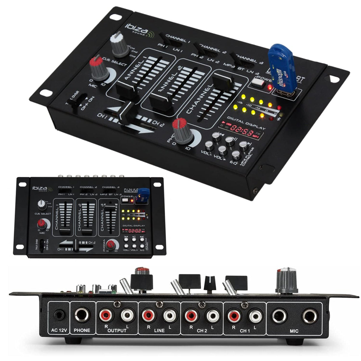 Ibiza - DJ21USB-MKII - Mezclador de 4 vías/7 canales con varias entradas - USB - Negro