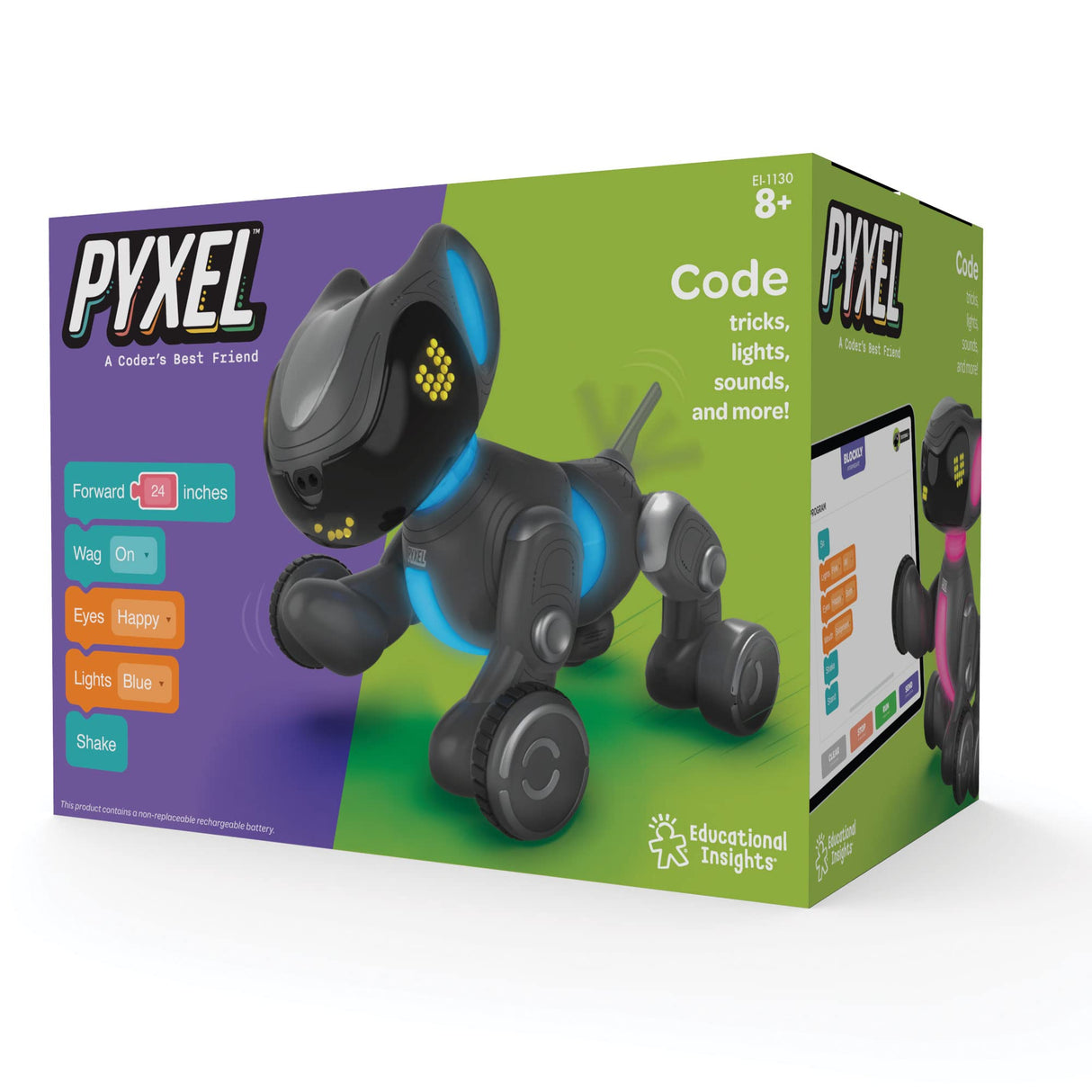 Learning Resources PYXEL, la Mascota para codificar, lenguajes de programación Blockly y Python, programación y robótica, Robots para codificar de Stem, Regalos para niños de 9-12 años, niños y niñas