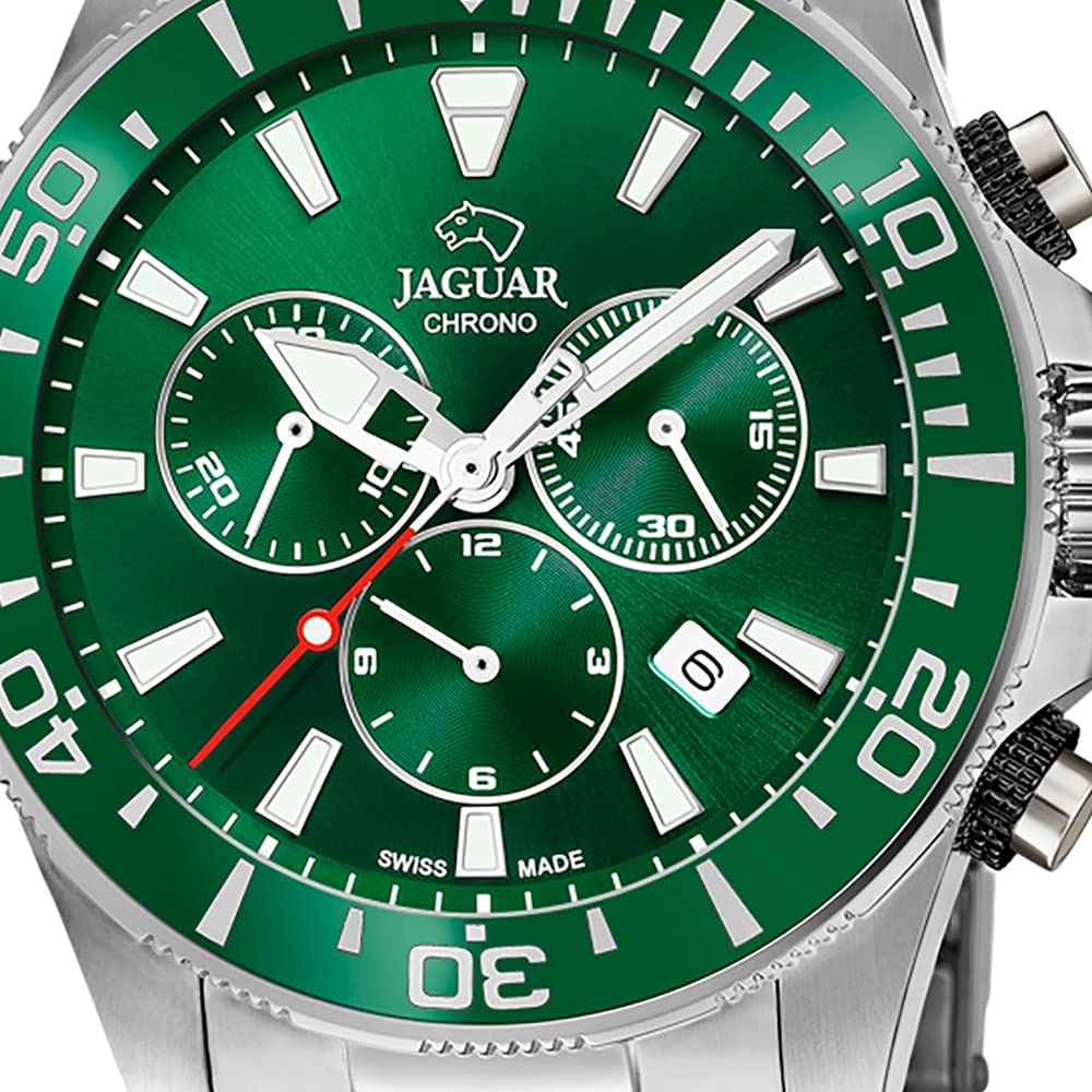 JAGUAR Reloj Modelo J872/2 de la colección Executive, Caja de 46,5 mm Verde con Correa de Acero para Caballero