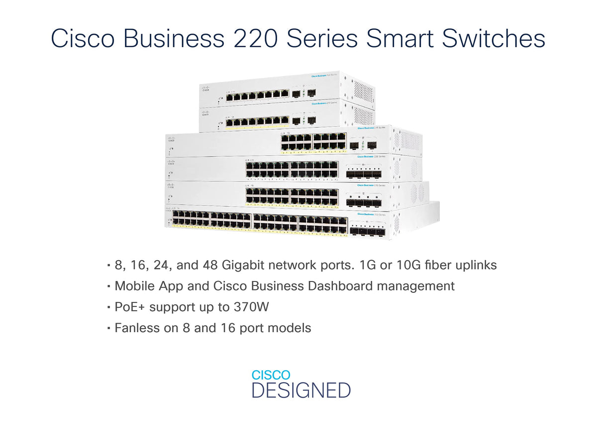 Cisco Switch inteligente Cisco Business CBS220-16T-2G | 16 puertos GE | 2 SFP de 1 G | 3 años de garantía limitada de hardware (CBS220-16T-2G-EU)