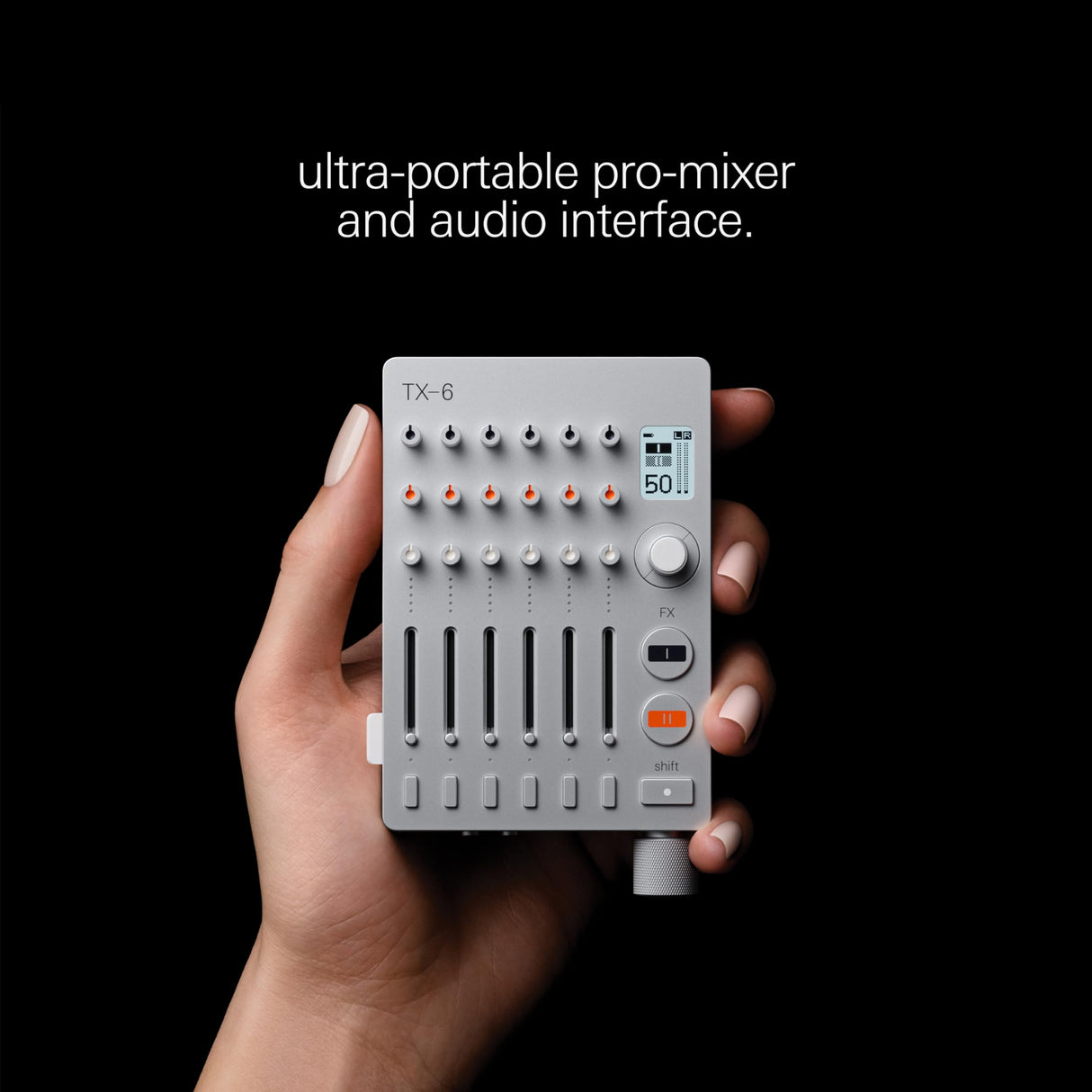 Teenage Engineering TX–6 Mezclador portátil con 6 canales estéreo e interfaz de audio USB con batería recargable de 8 horas, midi BLE y USB, compatible con iOS